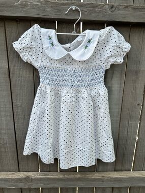 White Polka Dot Girls Dress with Peter Pan Collar